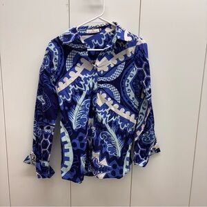 CK Bradley Tenley Cotton shirt blue abstract pattern Preppy Womens Small